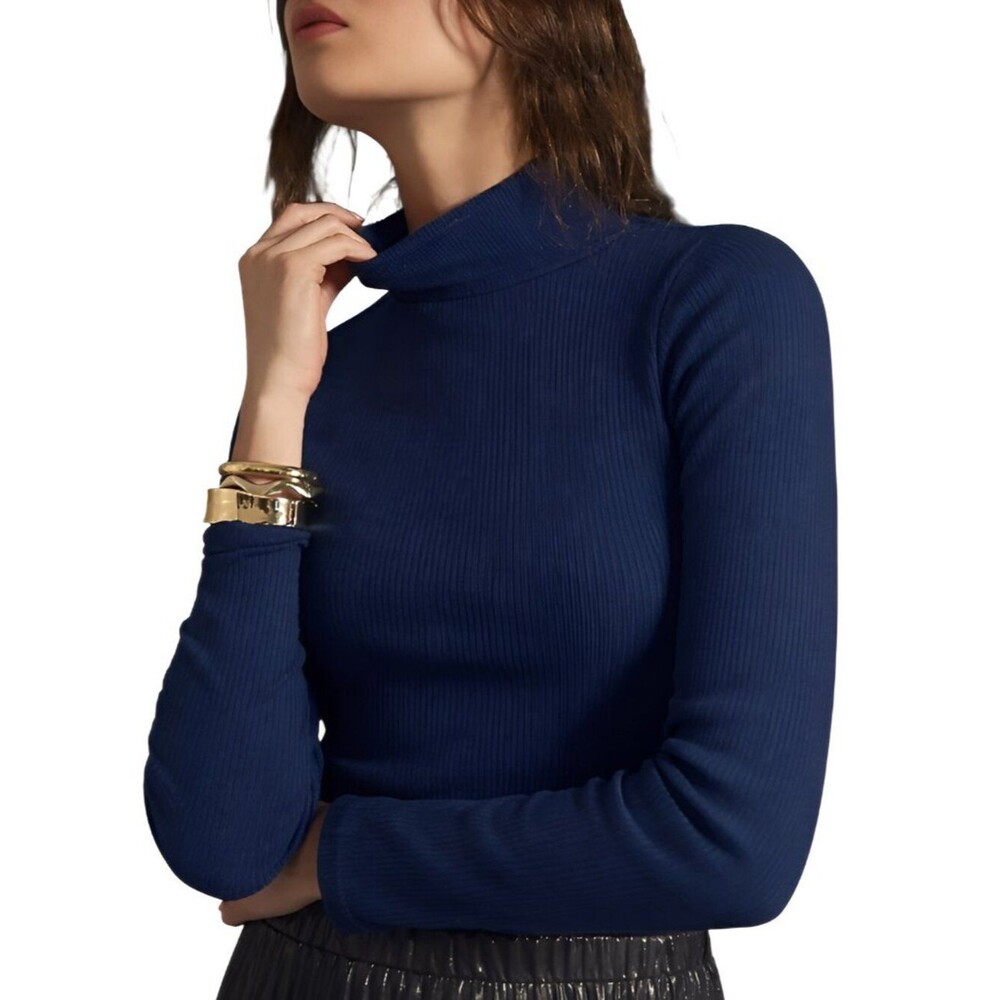 Anthropologie Maeve Ribbed Turtleneck Sweater Long Sleeve Blue Size Small